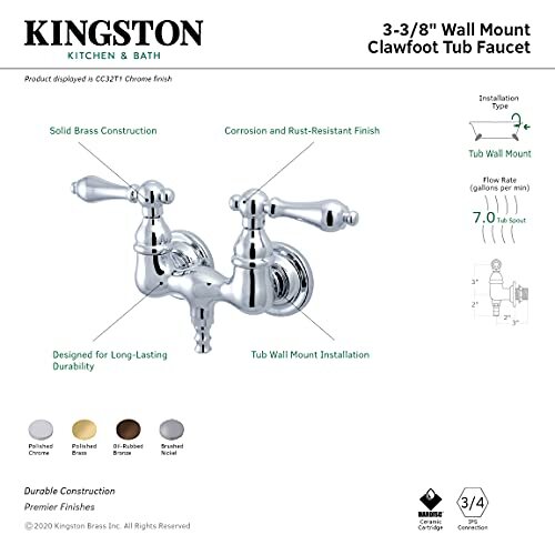 Kingston Brass CC32T1 Wall Mount Vintage Leg Tub Filler, Polished Chrome